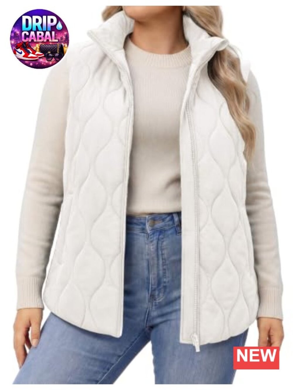Plus Size Puffer Vest Quilted Jacket with Pockets Stand Collar Zip Up
